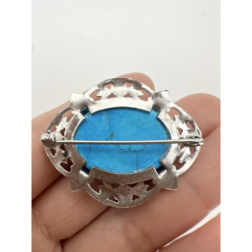 Vintage Filigree Faux Turquoise Pin Brooch